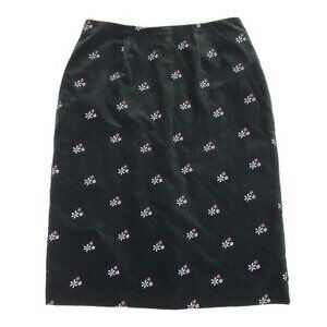 Hanna Andersson Velvet Floral Skirt Black Womens 8 Embroidered Pencil Lined